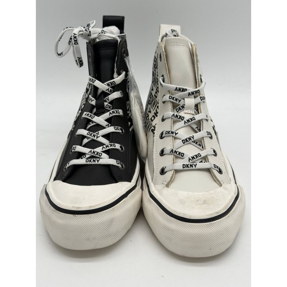 DKNY Womens High-Top Black & White Canvas Sneakers With Logo Design Size 6M